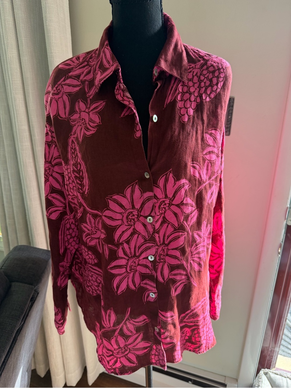 Nicole Miller Burgundy Top with Fuchsia Floral Accents
